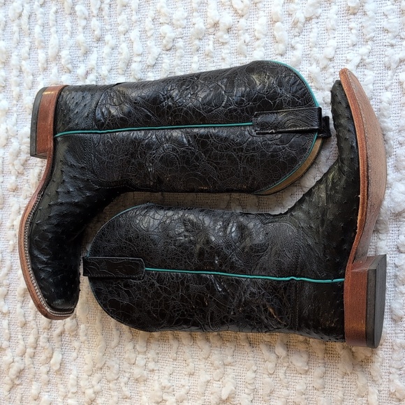 Anderson Bean Women's Black Ostrich Square Toe Cowboy Cowgirl Boots 10B - Picture 2 of 16